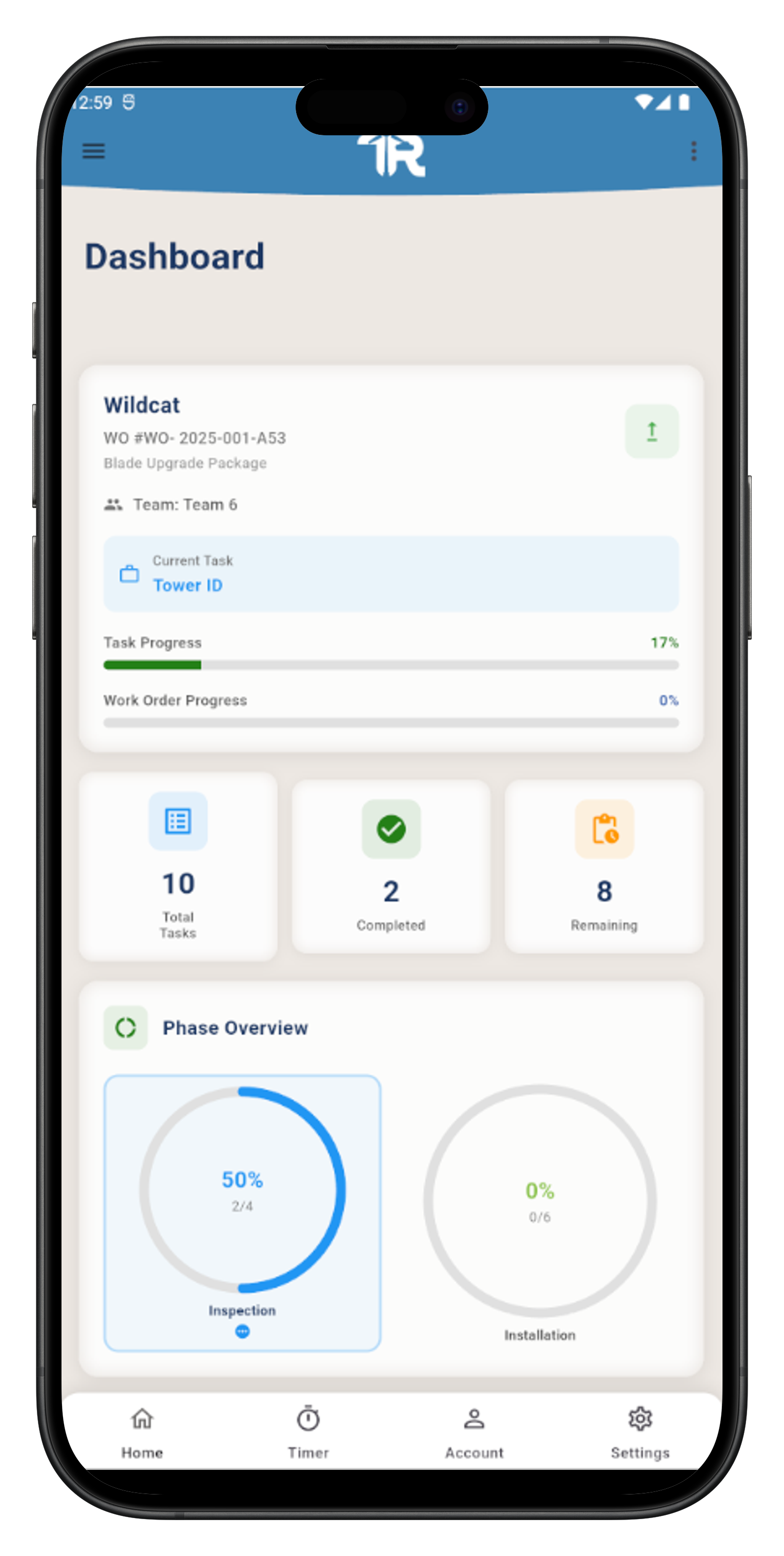 TechRepair mobile dashboard